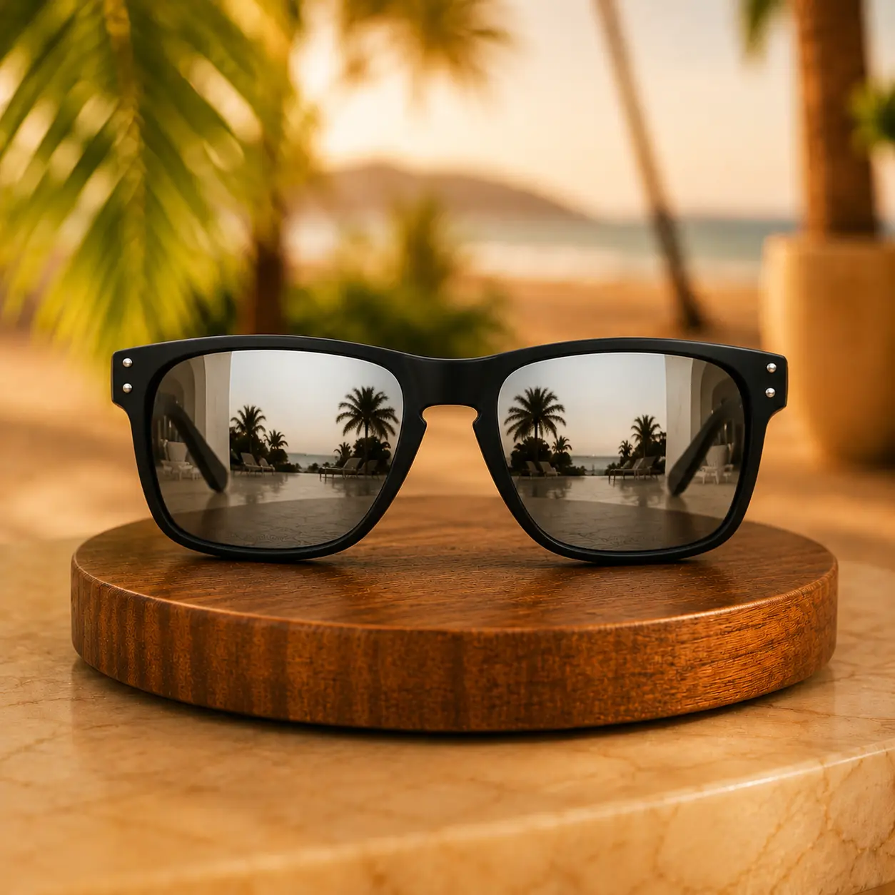 Classic Black Square Sunglasses for Men, UV400 Protection Beach & Driving Shades, Retro Minimalist Outdoor Eyewear, Lightweight Travel Sun Glasses with Mirror Lens Style