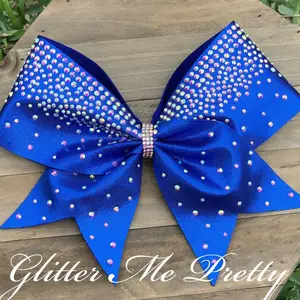 Cheer Bow Rhinestone Custom Team Competition Blue Cheer Bow
