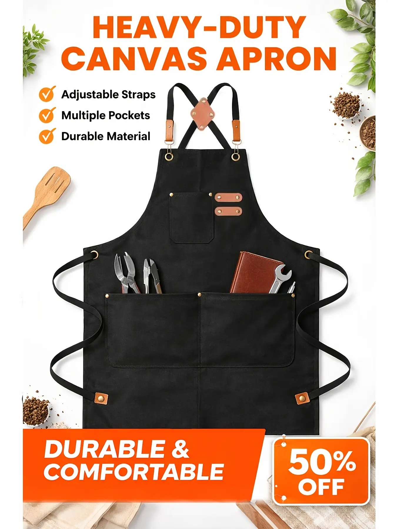 Festive Multi-Use Apron 12OZ Canvas Tool Apron With 3 Pockets - For Cooking, Gardening, Coffee Making, Thanksgiving & Christmas Gift Idea - Unisex Adjustable Design, Adjustable For Men And Women
