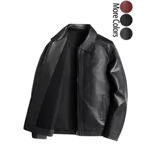 High-quality men's casual fashion waterproof windproof warm red leather jacket with a lapel collar. Versatile, comfortable, and breathable with a lined interior and pockets. A classic racing leather jacket style, perfect as a gift.