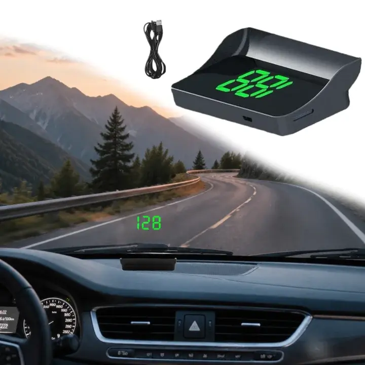 2026 New Car Heads-Up Display (HUD), Day & Night Visible Digital Speedometer, USB Cable Plug and Play, Adjustable Brightness, Universal Plug & Play Windshield HUD Display for Cars, SUVs & Trucks, Smart Driving Safety Accessory ﻿