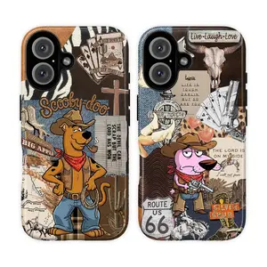 Cowboy Scooby-Doo & Courage Phone Case | Colorful Cartoon Tough Cover, Cute Dog VHS Style, Compatible with iPhone 11-17 Pro Max/Plus