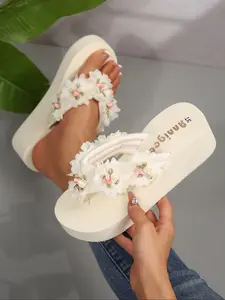 Women's Fashionable Flower Decorated Slip on Wedge Sandals, Casual Comfortable Platform Sandals for Beach, Non-slip Soft Comfortable Slippers for Indoor & Outdoor, Walking Shoes, Fashionable Floral Sandals, Flower Decorated Slides