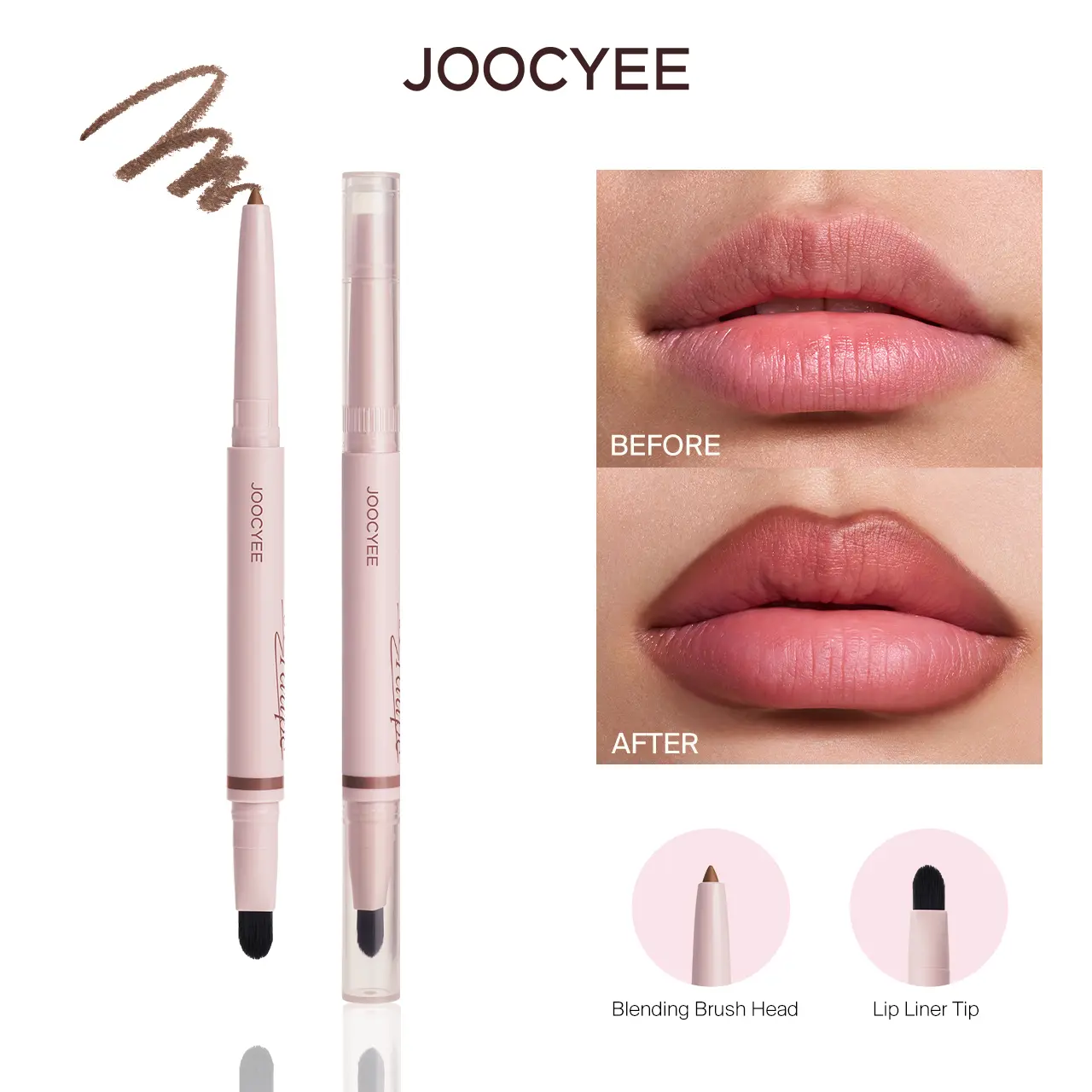 JOOCYEE Double-Ended Lip Liner, Matte Lip Liner Pencil, Long Lasting & Smudge Proof, Smooth Application, Lip Contour Pencil, Nude Lip Liner, Beginner Friendly, Party Makeup, Travel Friendly, Back to School