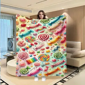 Sweet Colorful Candy Blanket, Soft Plush Throw, Rainbow Lollipop Design, Decorative Bedroom Blanket, Perfect for Home Decor & Gifts, Cozy Bedding Accessory, Soft Blankets