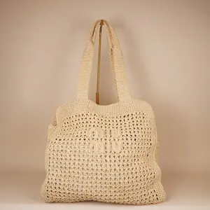 Pre-owned miu miu Raffia Shoulder Bags Naturale Crochet Woven Tote Shoulder Bag