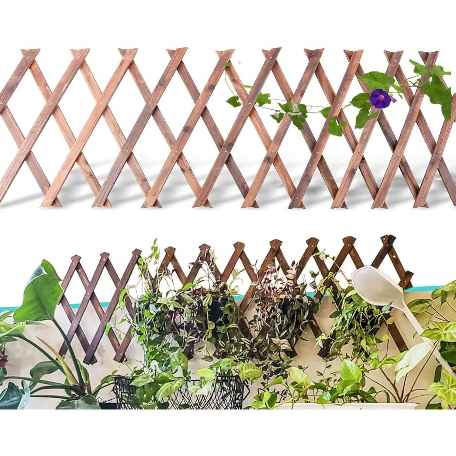 Wooden Lattice Panels for Outside 1Pack, 75"x11.8" Expandable  Lattice Fence Wall Garden Trellis Frame for Climbing  Outdoor Vine Ivy Rose Patio Room Decorative