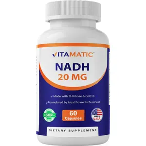 Vitamatic NADH 20mg with D-Ribose & CoQ10 60 Capsules Non-GMO Gluten Free B-Nicotinamide Adenine Dinucleotide Made in USA