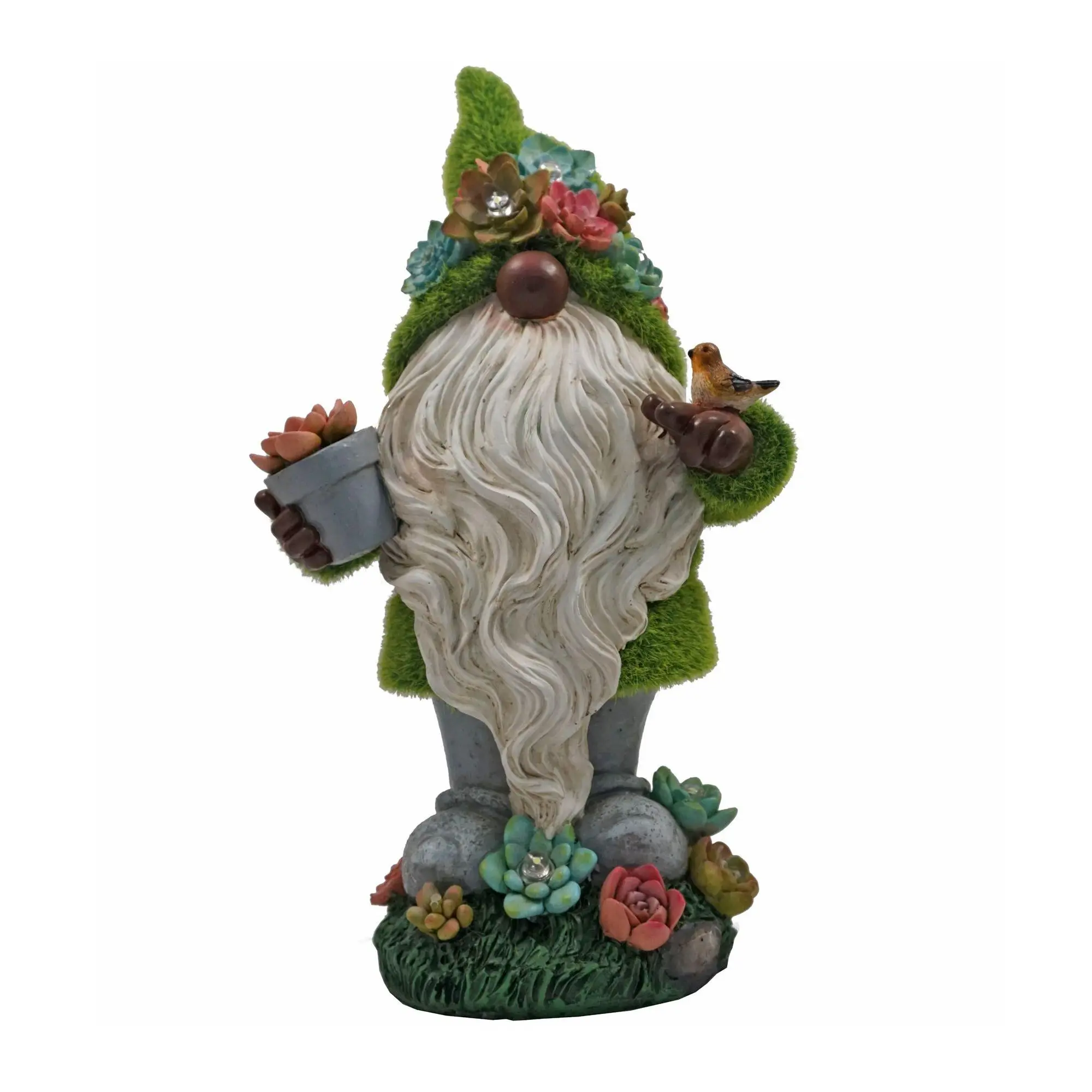 Solar Garden Grassy Gnome with Succulents by Hu nnykome