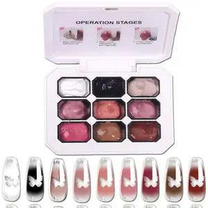 9 Colors Nail Patting Gel Palette for Gradient Nails, Semi-Solid Pat Pat Gel Polish for Ombre Designs, UV LED Curing Nail Painting Gel for Women Girls, Patting Gels for Nails