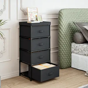 4-Tier Fabric Drawer Storage Organizer |   Tall Closet Cabinet for Clothes, Toys & Home Organization |   Space-Saving Storage Tower for Bedroom/Kids Room/Living Room (Easy-Pull Design)