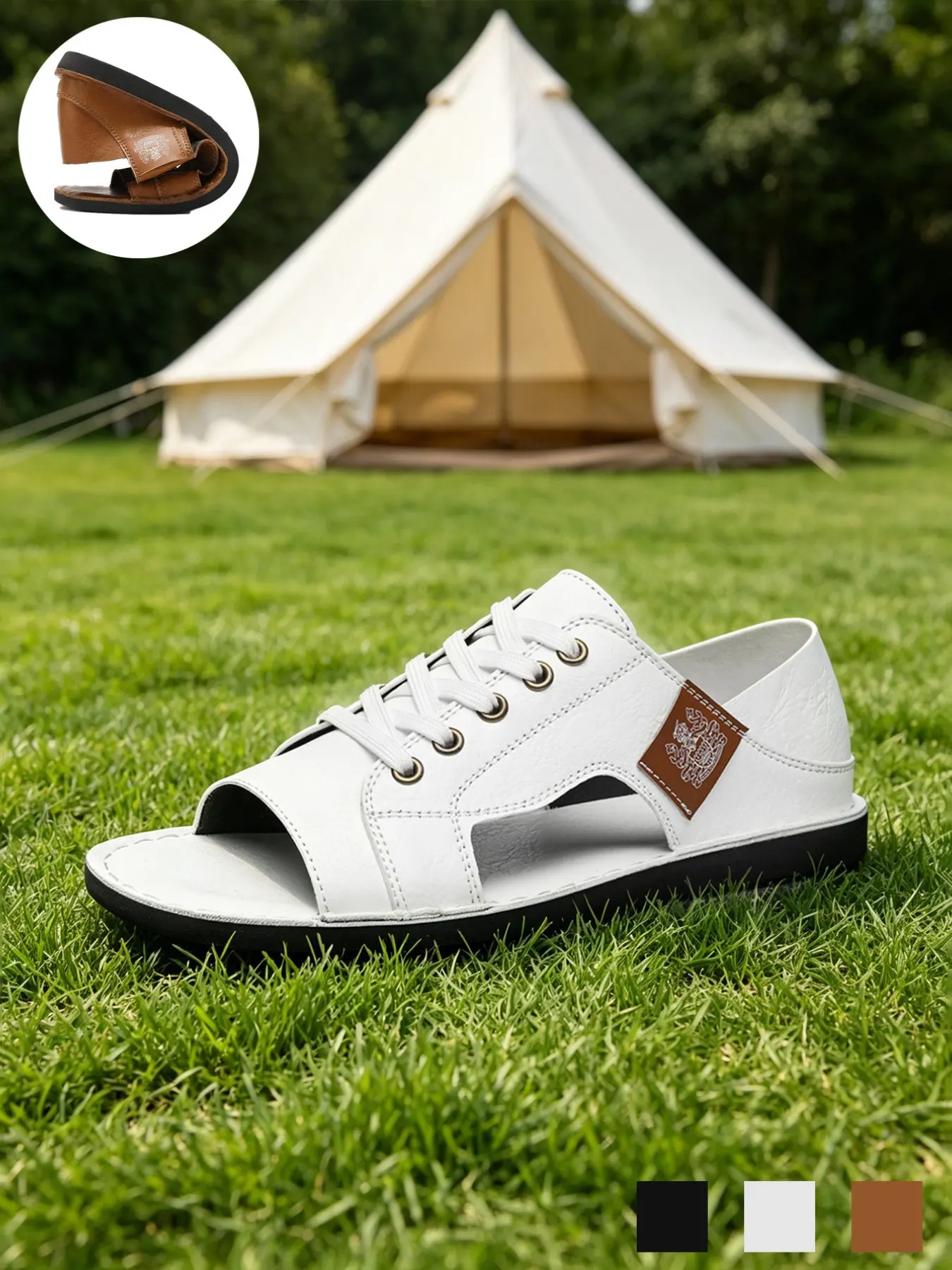Men's Open Toe Lace Up Sandals Breathable Lightweight Non-Slip Cutout Gladiator Sandals Lace-up Open Toe Flat Breathable Cutout Sandals Retro Ethnic Style Summer Brown Black White Vegan Leather for Beach Vacation Camping Big Size 9.5-11.5 Strapy Sandals