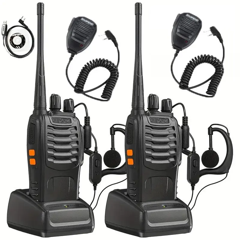 Baofeng BF-888S Antenna Walkie Talkies (2Pcs) - Rechargeable Long Range Professional Radio Set with 2 Earpieces, 2 Microphones, Li-ion Battery, Charger, USB Charg