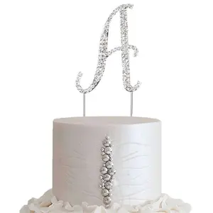 Rhinestone Cake Toppers 2.5" Silver Monogram Letter and Number Design - Decorative Wedding Cake Decorations