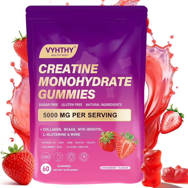 VYHTHY High Potency Creatine Gummies with Collagen, BCAAs, Inositol & L-Glutamine – Strength, Endurance & Recovery Support for Men & Women
