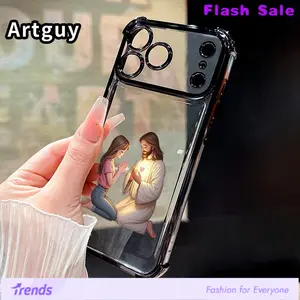 Jesus and little Girl Praying Pattern Four Corner Anti-Fall Phone Case Transparent Electroplated Protective Cover for iPhone 17 Pro Max 16 Air 15 Plus 14 13 12 11 E