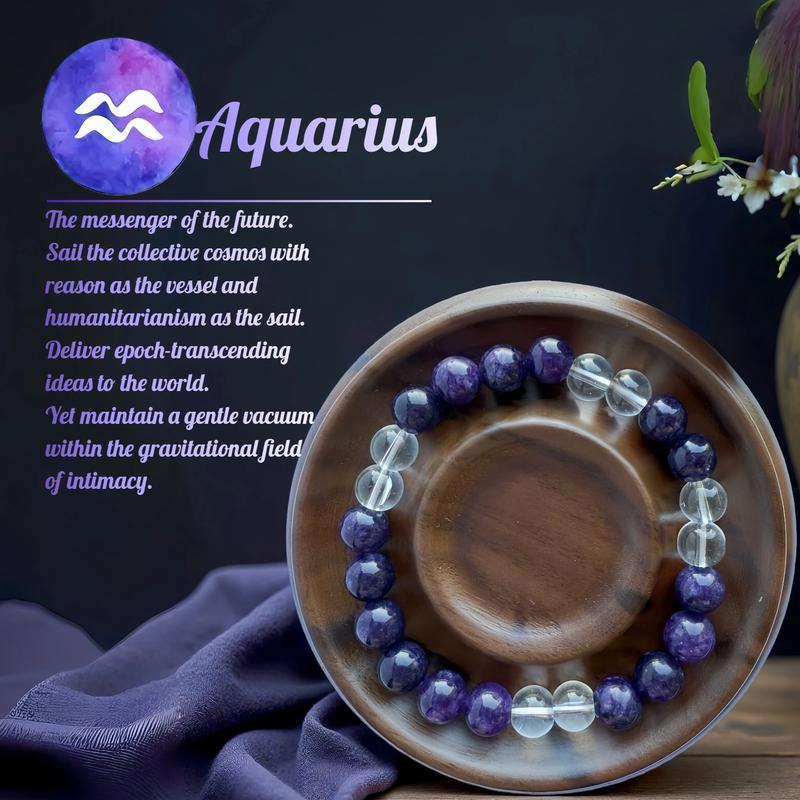 Hcrystyle Air signs Bracelet- Natural Charoite & Clear Quartz combination Designed for Air signs to enhance Intellect, Rational & Freedom energy - Gift for love ones/ friends- birthday/ anniversary gift | 8mm beads 6.5-7.5 inches men Hcrystyle Air signs Bracelet- Natural Charoite & Clear Quartz combination Designed for Air signs to enhance Intellect, Rational & Freedom energy - Gift for love ones/ friends- birthday/ anniversary gift | 8mm beads 6.5-7.5 inches men