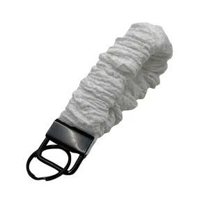 The EVEREST Scrunchie Keychain - 7" Handmade White Wristlet for Keys IDs and Hand Sanitizer Soft Crinkly Fabric Luxurious Accessory