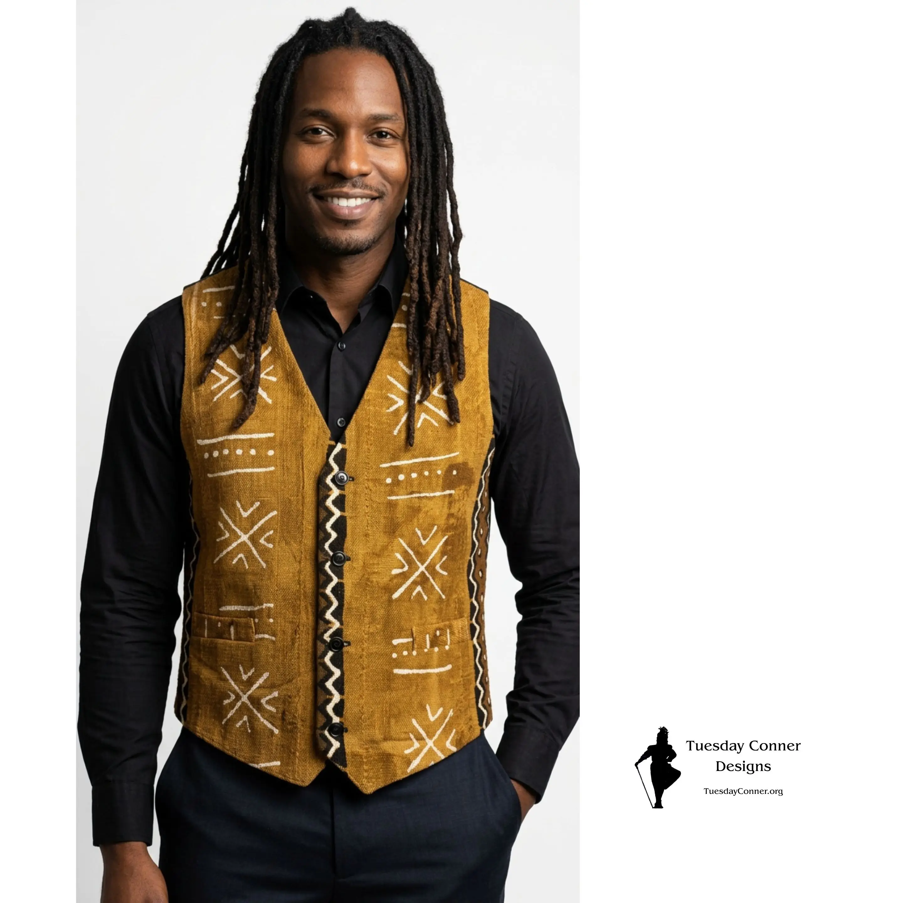 Authentic Mudcloth Waistcoat | Handwoven Mudcloth from Mali | Handmade in America