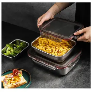 1PC 304 Stainless Steel Lunch Box Leak Proof Refrigerator Food Preservation Box Korean Square Sealed Box With Lid Side Dish
