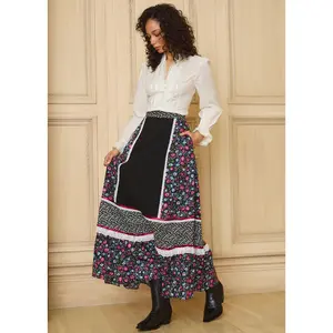 GUNNE SAX for ModCloth Melissa Maxi Skirt A-Line 100% Cotton Floral Print (XS-4X) Elastic / Zipper Waist