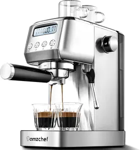 AMZCHEF U-LL-1666SV Espresso Machines 20 Bar, Espresso Macker with Milk Frother & LCD Panel, Compact Coffee Machine for Cappuccino, Latte, Gift for Dad or Mom