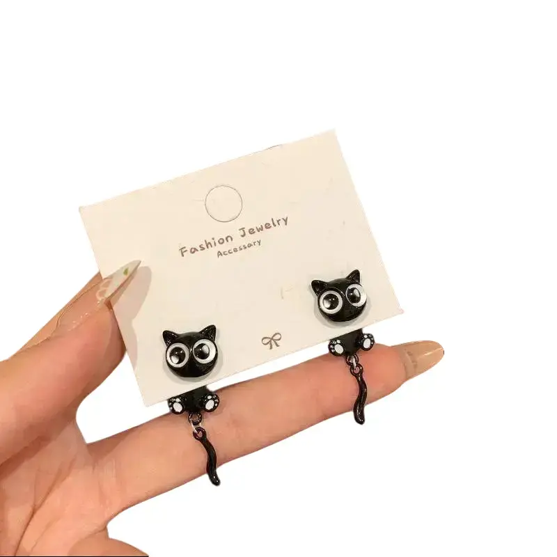 3D Black Cat Stud Earrings for Women, Cute Cat Paw Design Studs, Vintage Copper Base Costume Jewelry, Minimalist Cat Ear Accessories, Trendy Daily Wear, Unique Holiday & Birthday Gift for Cat Lovers