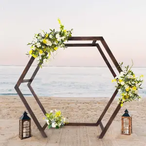 7ftx8.5ft Heavy Duty Wooden Dual Hexagon Wedding Arbor Backdrop Stand