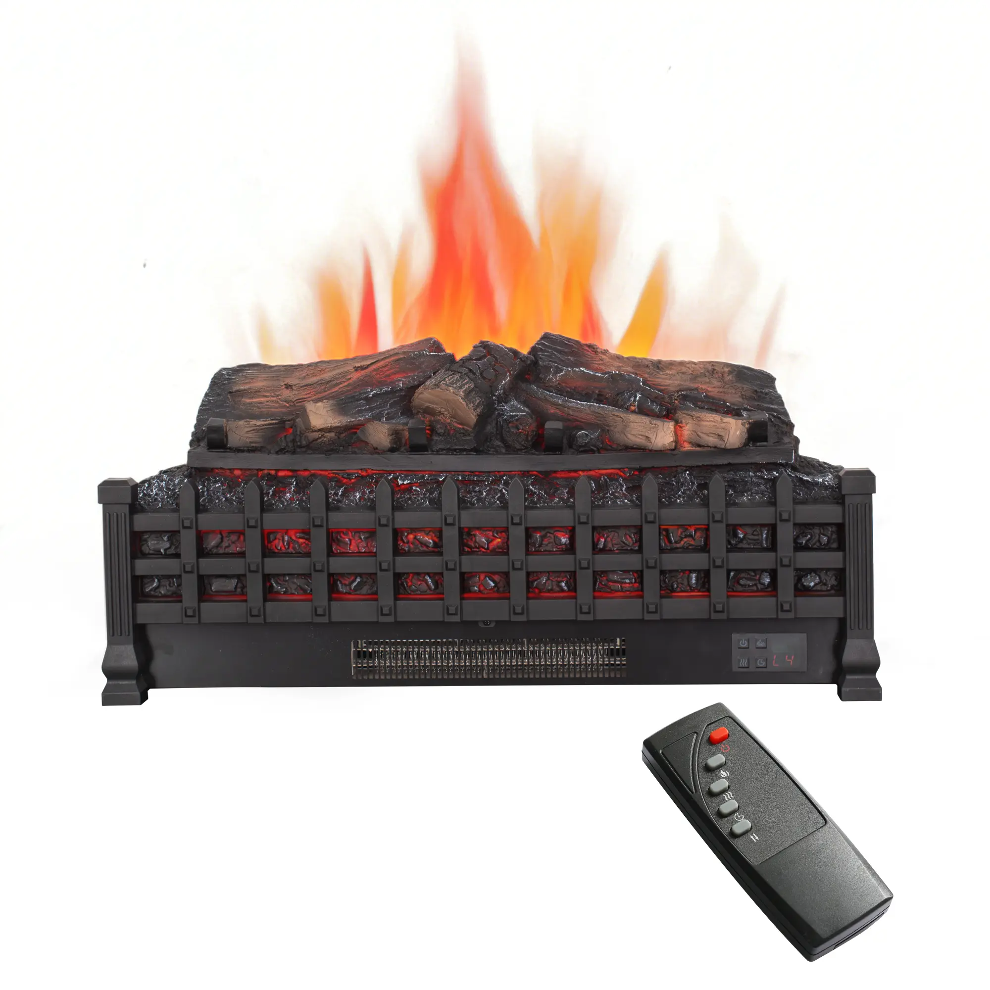 26-Inch Electric Fireplace Insert with Lifelike 3D Logs and Flame Effect, Freestanding Indoor Heater in Antique Black