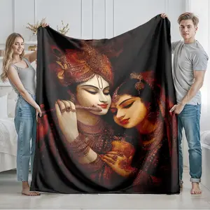 1 piece In Indian mythology, the love between Krishna and Radha. themed flannel blanket - Oversized comfortable flannel sofa blanket, suitable for beds and sofas, modern geometric pattern design, all-season use, digital printing, 100% polyester