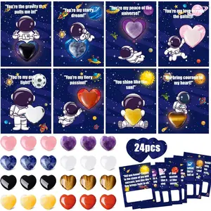 24 Pack Valentines Day Gifts for Kids,Valentines Day Cards for Kids School classroom,valentines heart Crystals with Cards,Valentine Exchange Party Favors for Kids Boy Girls,Valentines Goody Bag Filler