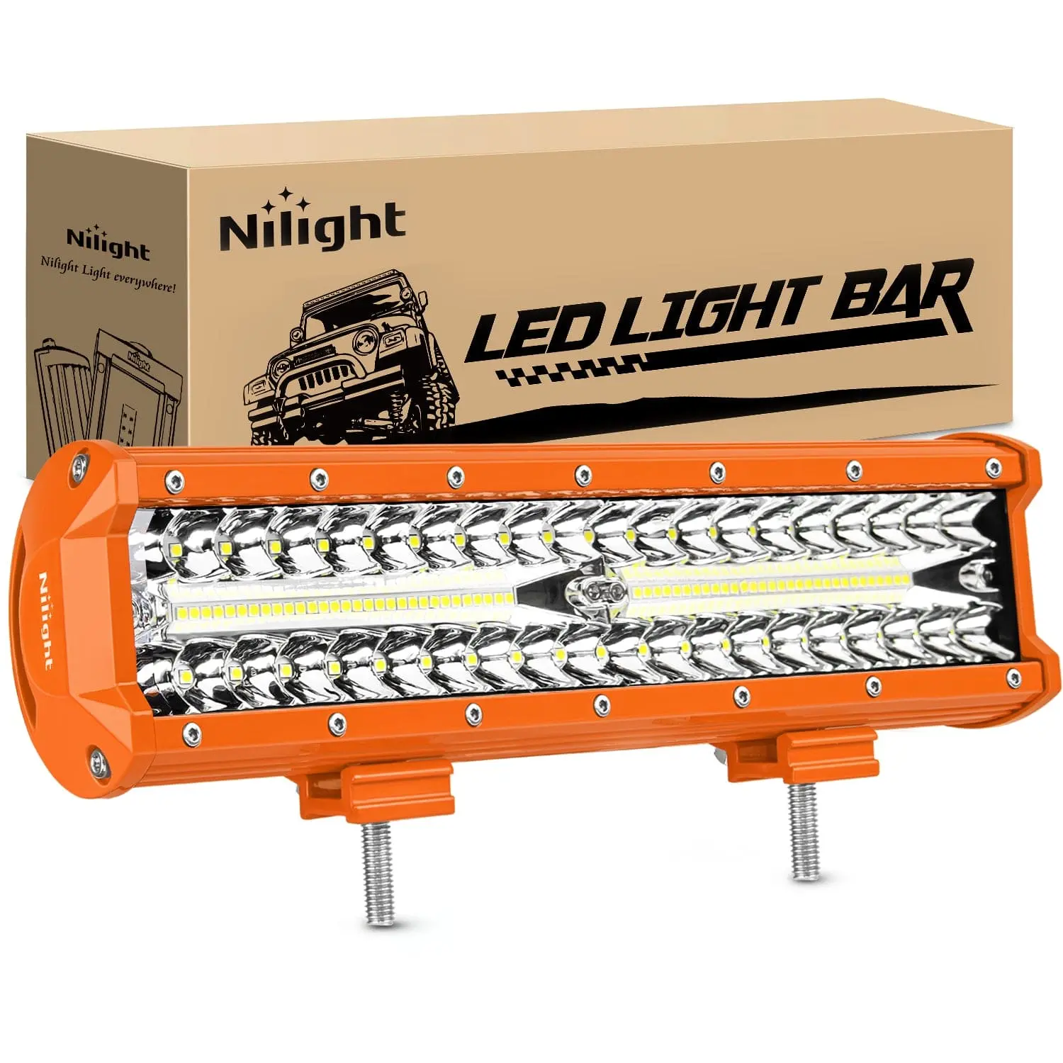 Nilight 12-in 420W LED Light Bar, 140x3W High Intensity Flood-Spot Combo, Orange Adjustable Aluminum Case, 18900 lm, 360° Adjustable Mounts, 9-30V DC, -40~85°C, Bright & Safe Driving Light for Truck Pickup/Off-Road Vehicles, CE FCC ROHS Certified