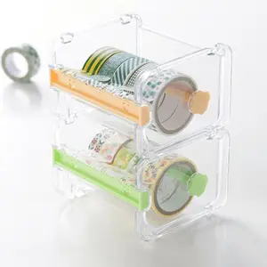 Transparent Washi Tape Storage Box, 1 Count Transparent Tape Holder, Stationary Organizer Holder, Tape Dispenser for Home Office School Student