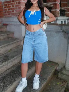 Trendy Women's Bermuda Denim Shorts, Y2K Street Style, Summer Essential Practical Shorts, Daily Wear, Vacation, Music Festival Must-Have