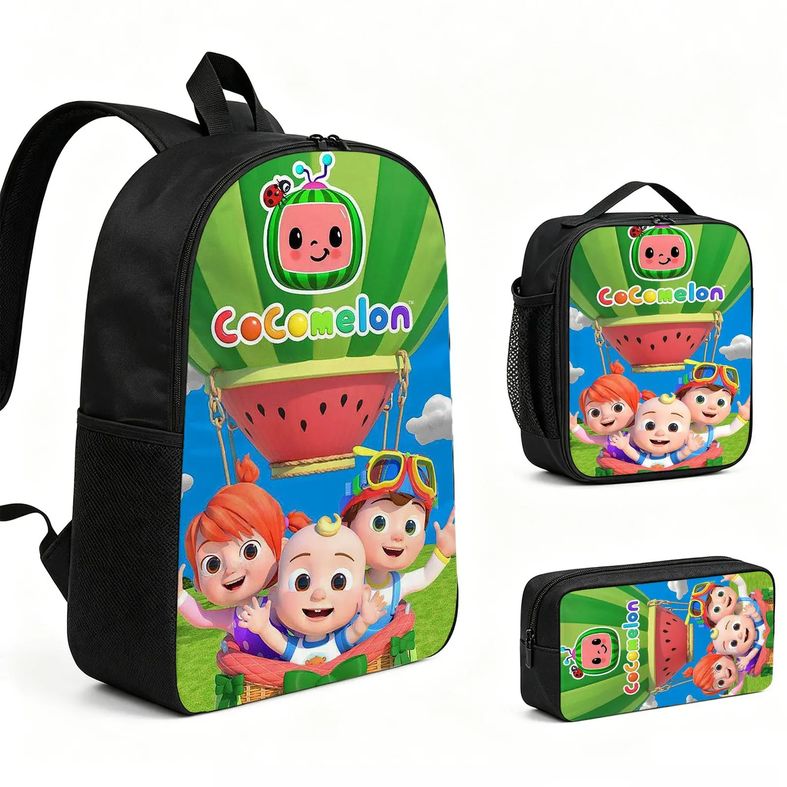 Cocomelon  Backpack 3pcs Set with Vibrant Print, Durable School Bookbag with Insulated Lunch Tote and Pencil Bag for Teens Boys Girls, Multi-Functional Laptop Travel Daypack Gift for Kids L-29