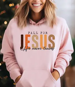 Fall For Jesus Sweatshirt, Christian Autumn Hoodie, He Never Leaves Shirt, Faith Based Fall Outfit, Cute Religious Gift For Her Church Wear, Jesus Apparel