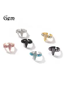 Hip-hop style new diamond-encrusted alloy black panther ring, men's niche exaggerated open adjustable ring, vintage jewelry