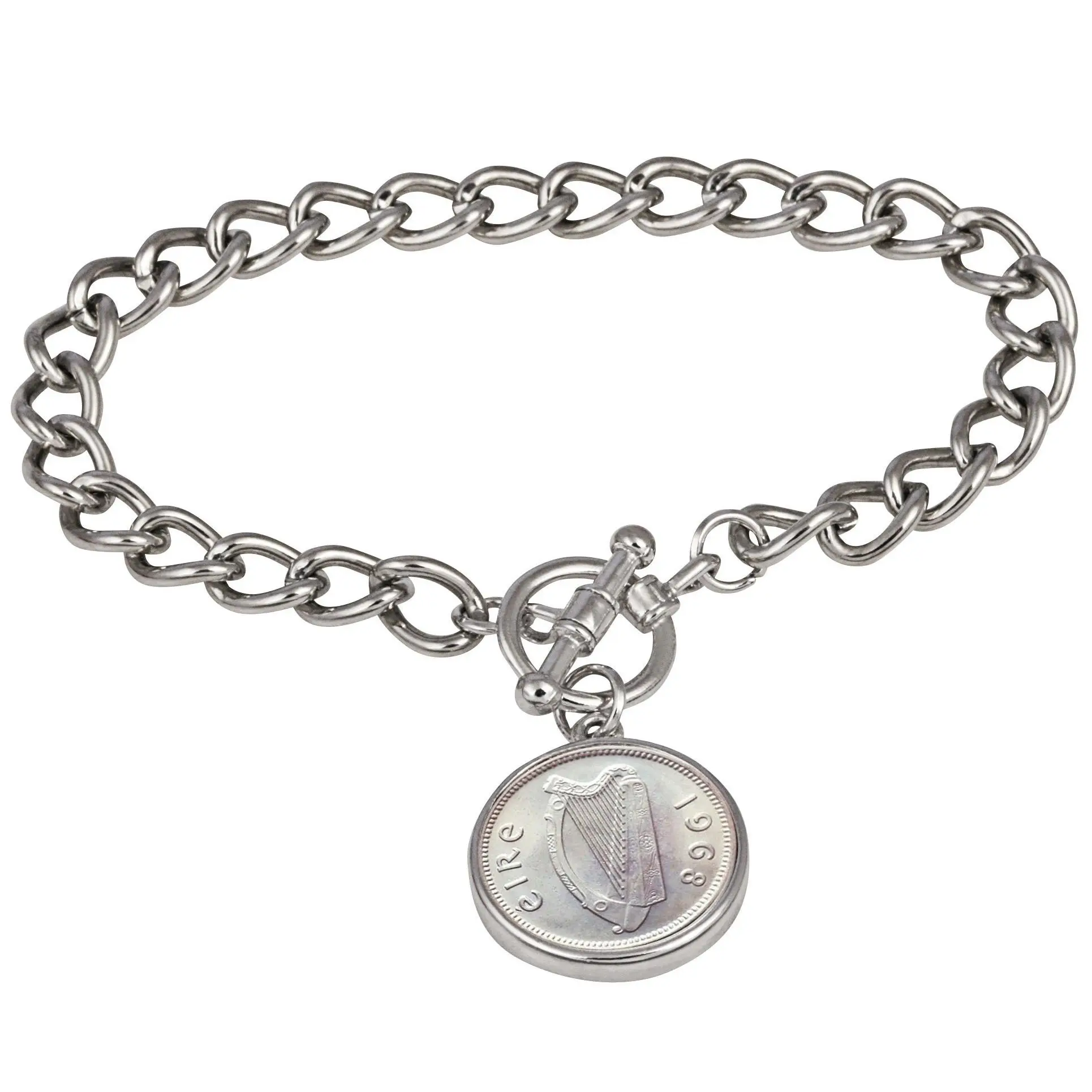 American Coin Treasures Irish Coin Silvertone Toggle Bracelet American Coin Treasures Irish Coin Silvertone Toggle Bracelet