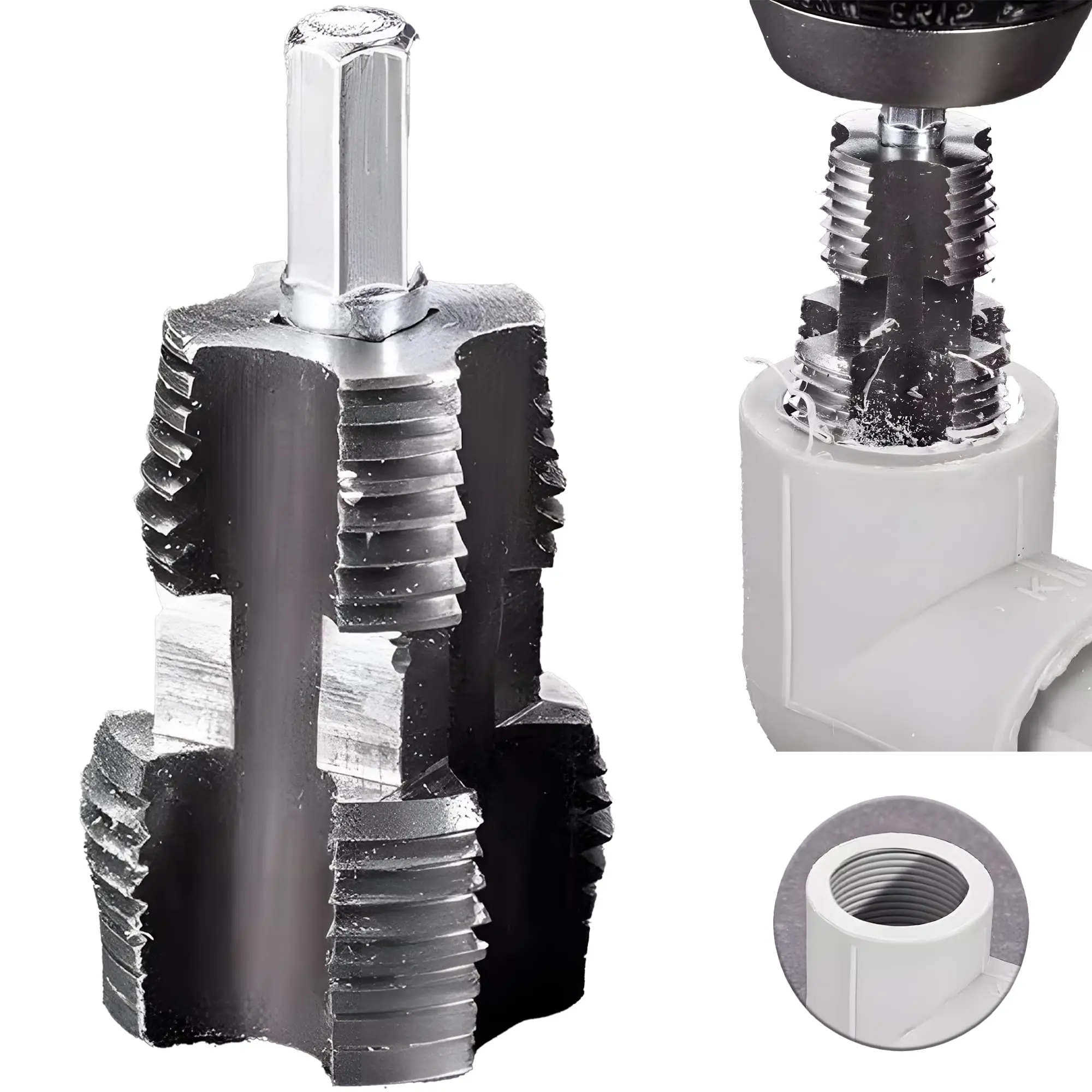 Electric Drill Compatible Pvc Pipe Threader Kit With Various Sizes  Thread Maker Tool For 1/2" 3/4" Plastic Rethreading Water Pipes (internal)