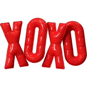 4E's Novelty 16” XOXO Balloons – Red Foil Valentine Party Balloons with Ribbon & Straw Included