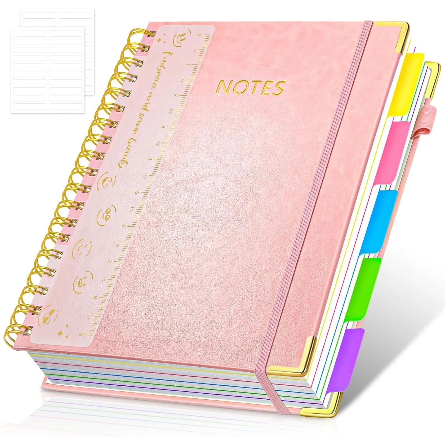 Hardcover Spiral Notebook Journal, 8"x10" Large B5 Notebooks with Removable Dividers Tabs, 300 Pages Leather 5 Subject Notebook College Ruled, Journal for Work School Note, 100 GSM Thick Paper,