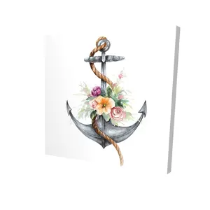 212 MAIN Floral Artistic Marine Brown Boat Anchor Artwork - 24x24 in. High-Def Print, Nature-Infused Coastal Nautical Home Decor, Ideal Gift for Home Decor Enthusiasts