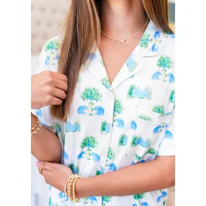 Gameday Heirloom Pajama Shorts Set Tulane Green Wave, Satin Pajamas Women, College Sleepwear, Cute Lounge Set, Soft Comfy Gift Idea