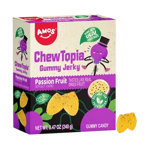 Amos ChewTopia Passion Fruit Gummy Jerky – Vegan Fruit Snack with Tropical Passion Fruit Flavor, Soft & Chewy Candy, 8.47oz Box (Approx. 9 Shareable Packs) – Perfect for Easter Treats