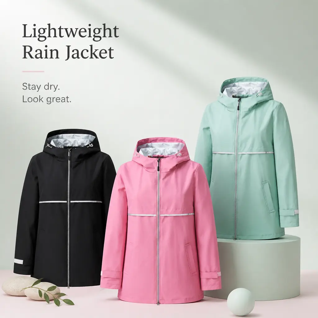 Women's Reflective Hooded Rain Jacket - Stay Dry and Visible with Hooded Design and Reflective Elements for Safety - Essential Rain Gear for Women - Womenswear Coats Style Long Sleeve Polyester