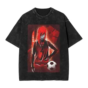 valentine shirts Anime Blue Lock Chigiri Hyoma Print Tee Men Manga Cotton Tshirts Casual Oversized T Shirt Harajuku Male Vintage Washed T-shirt