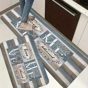 3pcs Set Non-Slip European Style Wood Grain Anti-Fatigue Kitchen Carpet, Water Absorbent Non-Slip Floor Mat, Comfortable Standing Mat, Flannel Material, Suitable