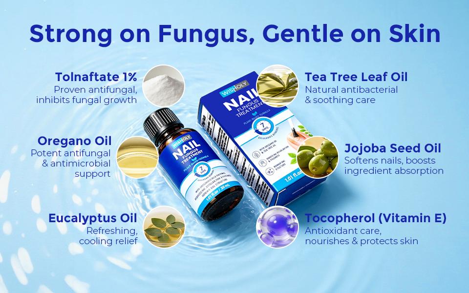 WISHOLY Nail Fungus Treatment for Toenail & Fingernail - Extra Strength Repair Liquid with 1% Tolnaftate, Tea Tree Oil & Oregano Oil - Restores Yellow, Thick & Damaged Nails - 1.01 fl oz