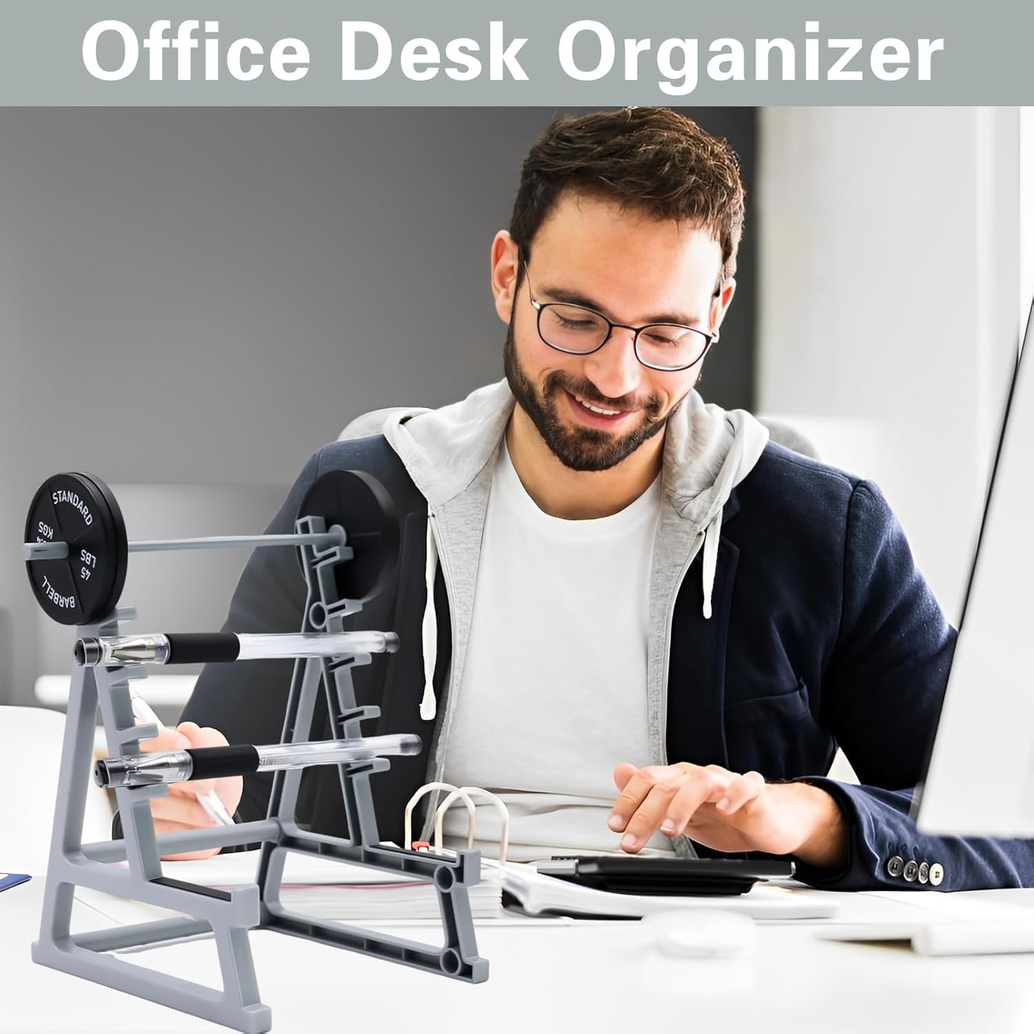 Squat Rack Pen Holder for Desk, Barbell Rack Pen Holder, Gym-themed Unique Shape, Office Stationery Organizer Decor, Mini Weight Racks Pencil Holder for Fitness Weightlifting Lovers