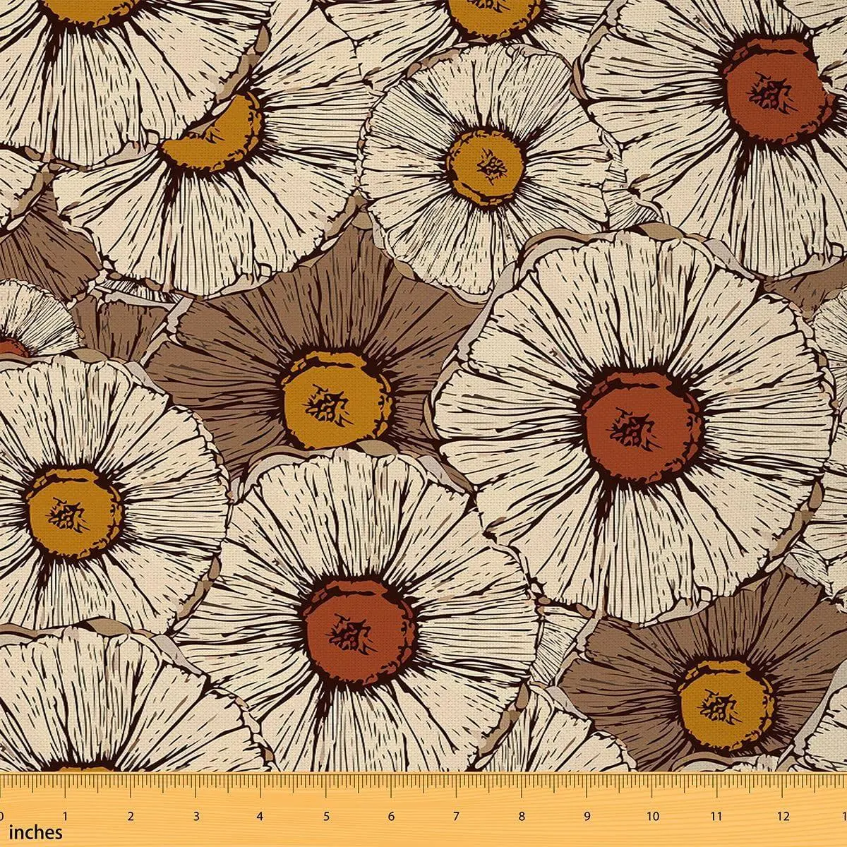 Abstract Floral Fabric,Vintage Floral Botanical Nature Theme Upholstery Fabric Chairs and Home DIY Projects,Modern Decorative,,Marigold Orange Soft Flannel